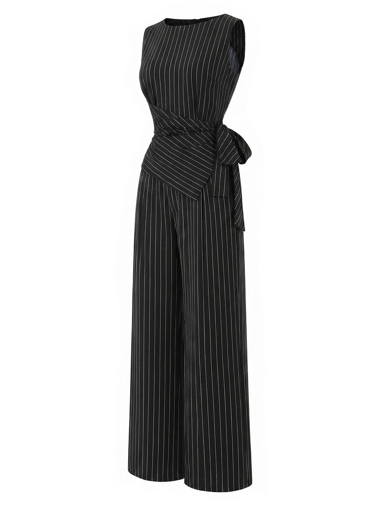 [Prevendita] Pantaloni Nero e Bianco Anni '30 in Maglia Gessato Asimmetrico Top e a Gamba Larga 3