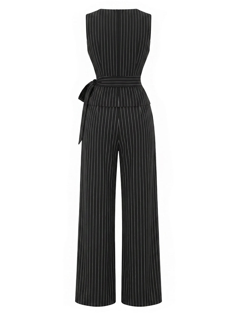 [Prevendita] Pantaloni Nero e Bianco Anni '30 in Maglia Gessato Asimmetrico Top e a Gamba Larga 4