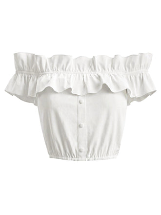 [Prevendita] Crop Top Bianco Anni '50 Spalle Scoperte con Volant 2