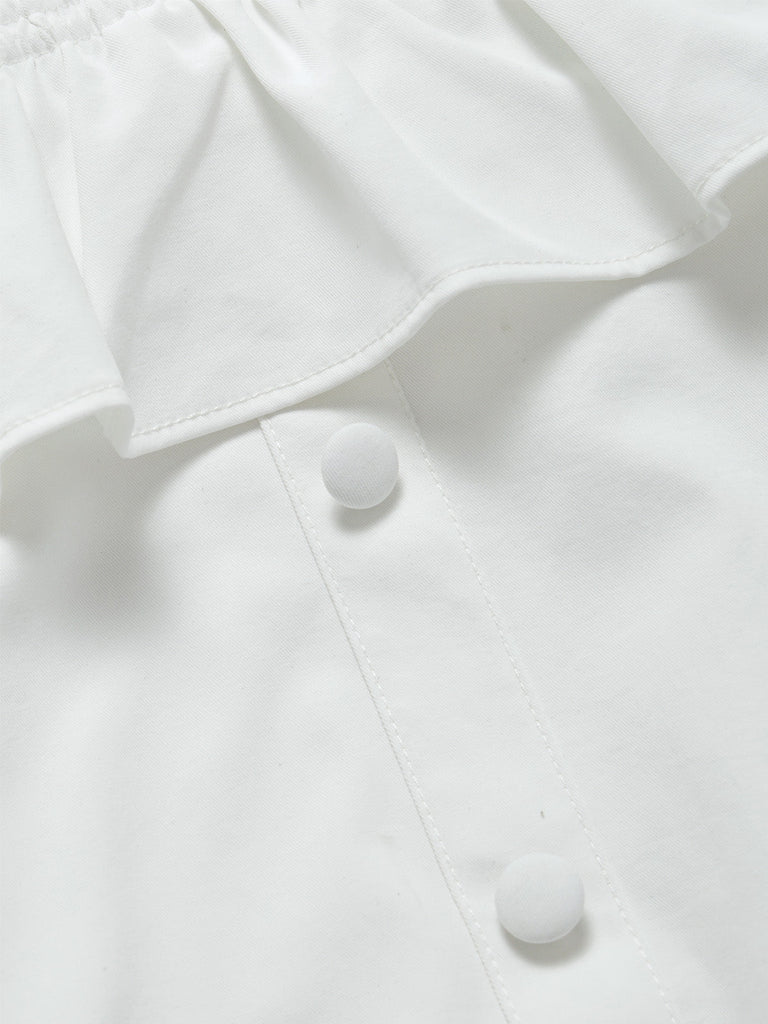 [Prevendita] 2PCS Crop Top Bianco e Nero Anni '50 Bottoni Spalle Scoperte con Volant e Shorts 7