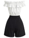 [Prevendita] 2PCS Crop Top Bianco e Nero Anni '50 Bottoni Spalle Scoperte con Volant e Shorts 4