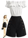 [Prevendita] 2PCS Crop Top Bianco e Nero Anni '50 Bottoni Spalle Scoperte con Volant e Shorts