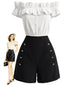 [Prevendita] 2PCS Top a Spalle Scoperte e Volant Bianco Anni '50 e Pantaloncini Nero