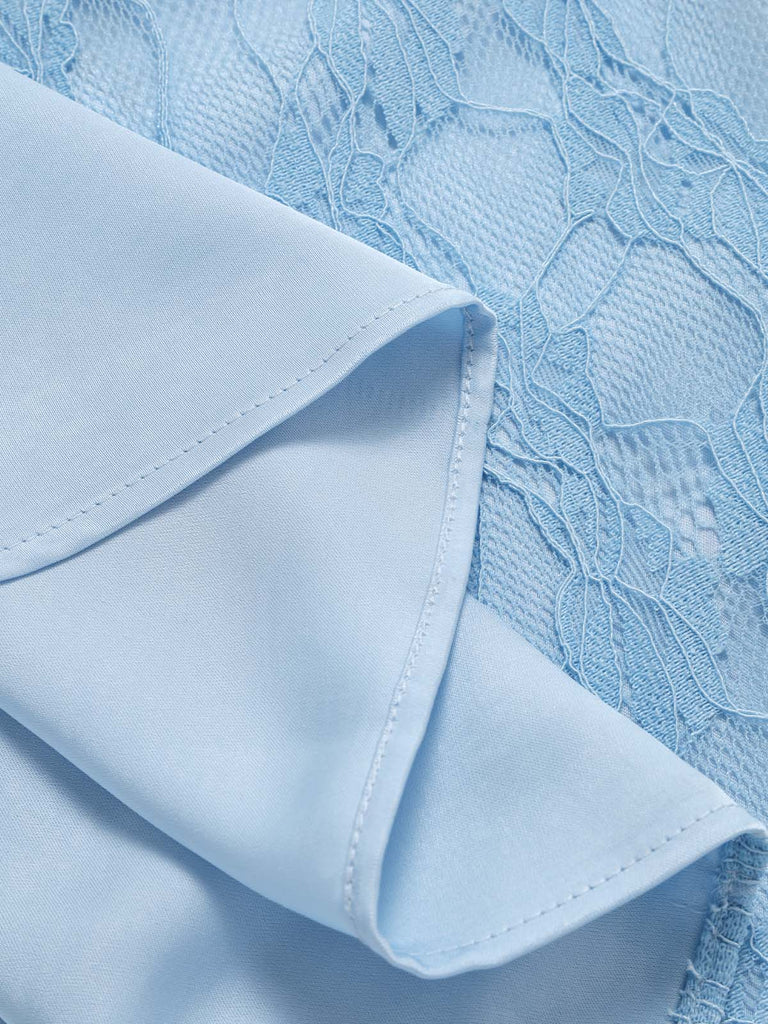 [Prevendita] Abito Azzurro Chiaro Anni '60 Monospalla in Pizzo Arricciato Senza Maniche 5