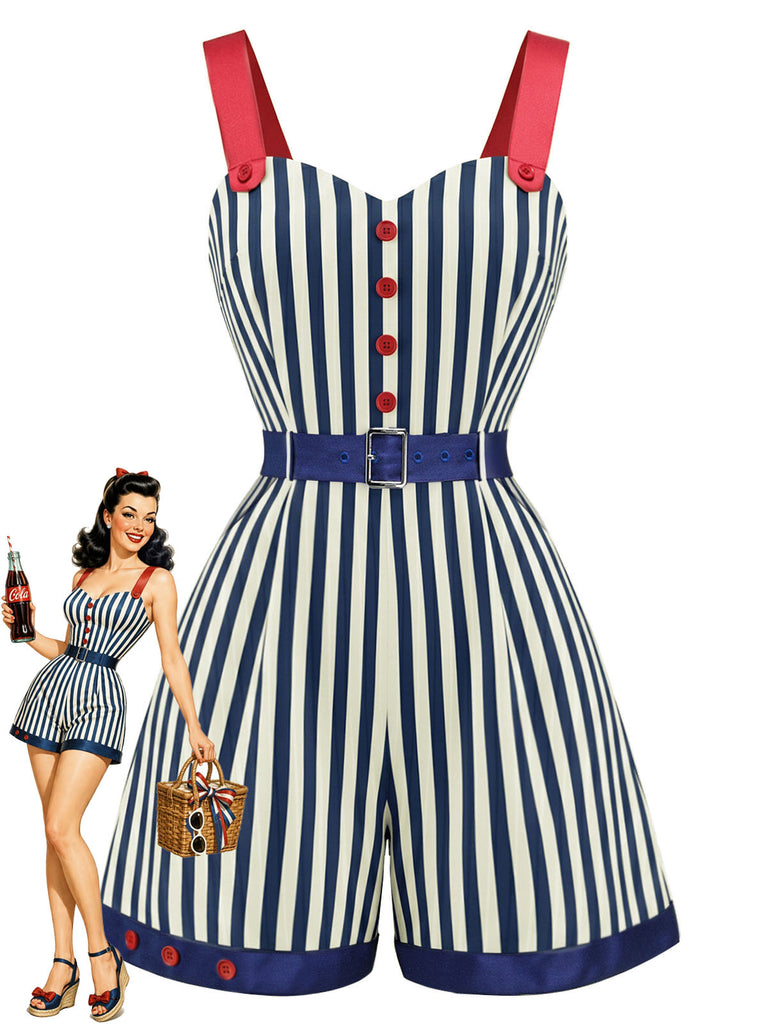 [Prevendita] Pagliaccetto Blu e Rosso a Righe Colorblock Anni '50