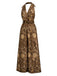 [Prevendita] Tuta Lunga Marrone Scuro Anni '70 Boho Floreale con Scollo all'Americana Scollo a V con Cintura 3