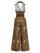[Prevendita] Tuta Lunga Marrone Scuro Anni '70 Boho Floreale con Scollo all'Americana Scollo a V con Cintura 4