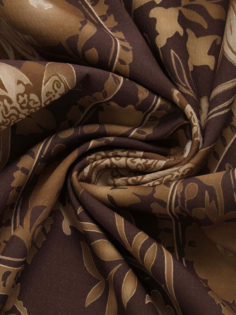 [Prevendita] Tuta Lunga Marrone Scuro Anni '70 Boho Floreale con Scollo all'Americana Scollo a V con Cintura 7