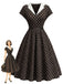 [Prevendita] Abito a Ruota Marrone Anni '50 a Pois Colletto con Revers Cap Sleeve