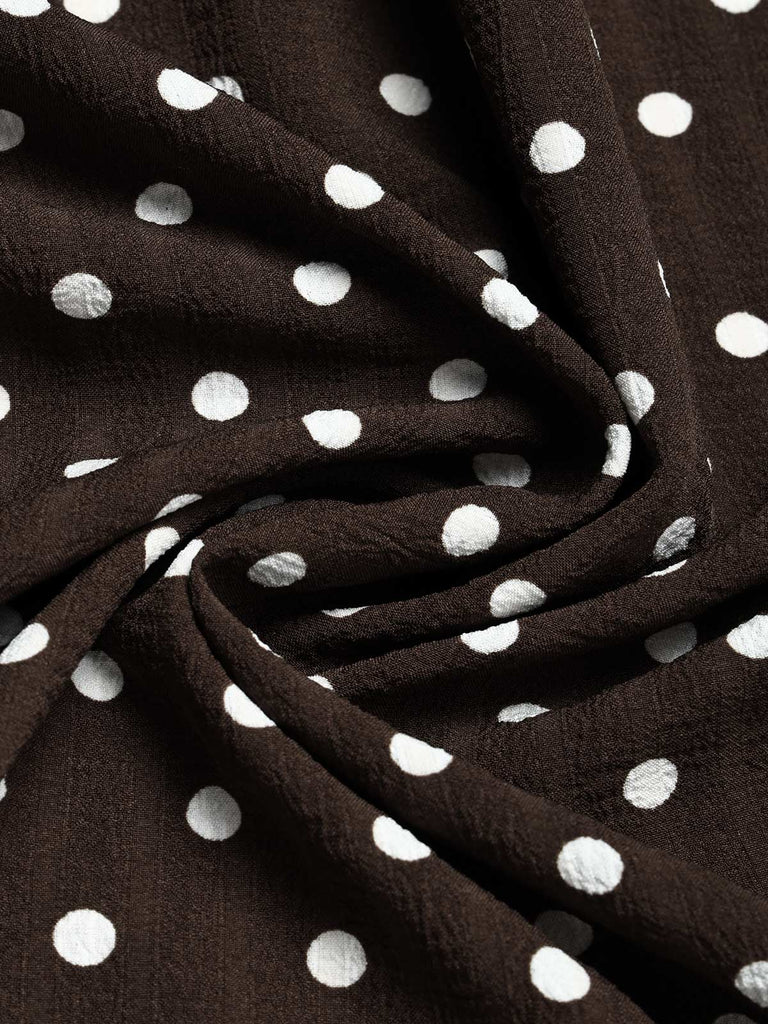 [Prevendita] Abito a Ruota Marrone Anni '50 a Pois Colletto con Revers Cap Sleeve 7
