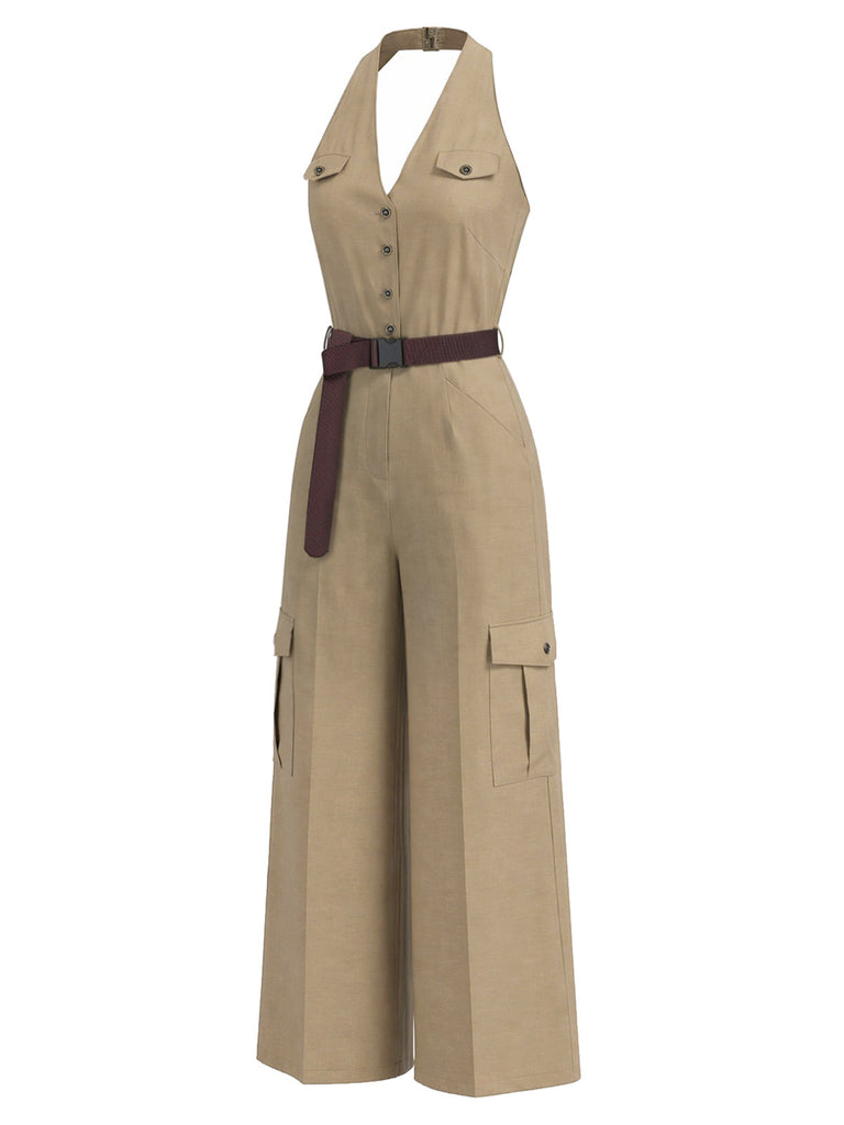 [Prevendita] Tuta Lunga Light Coffee Anni '40 Scollo all'Americana Scollo a V Cargo 3