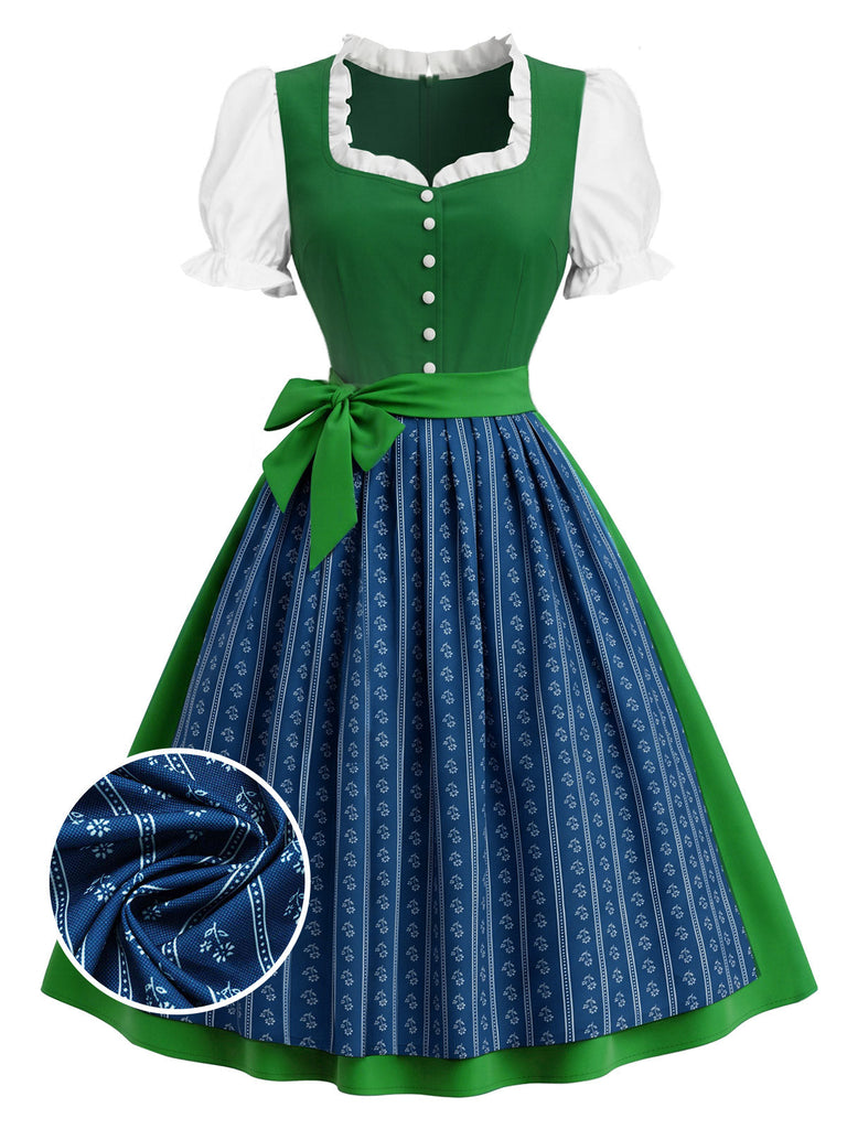 [Prevendita] 2PCS Abito Verde Lago Anni '50 Blu Dirndl Maniche a Sbuffo Folk