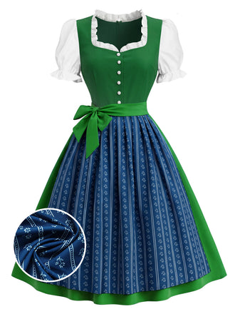 [Prevendita] 2PCS Abito Verde Lago Anni '50 Blu Dirndl Maniche a Sbuffo Folk