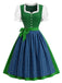 [Prevendita] 2PCS Abito Verde Lago Anni '50 Blu Dirndl Maniche a Sbuffo Folk 2