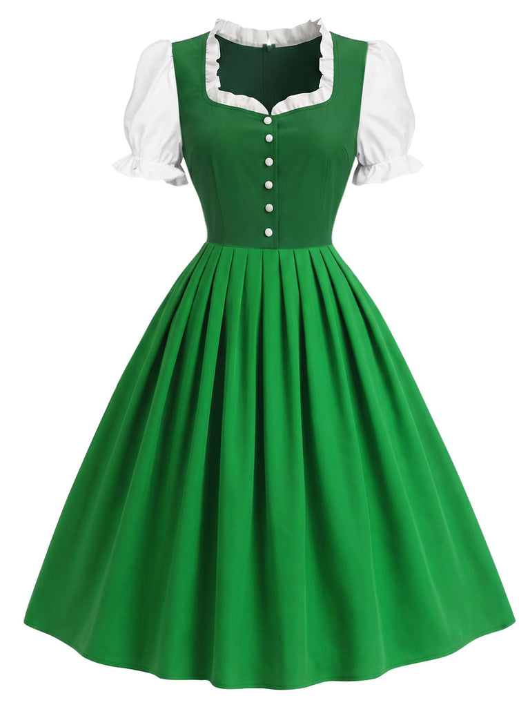 [Prevendita] 2PCS Abito Verde Lago Anni '50 Blu Dirndl Maniche a Sbuffo Folk 3