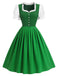 [Prevendita] 2PCS Abito Verde Lago Anni '50 Blu Dirndl Maniche a Sbuffo Folk 3