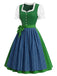 [Prevendita] 2PCS Abito Verde Lago Anni '50 Blu Dirndl Maniche a Sbuffo Folk 4