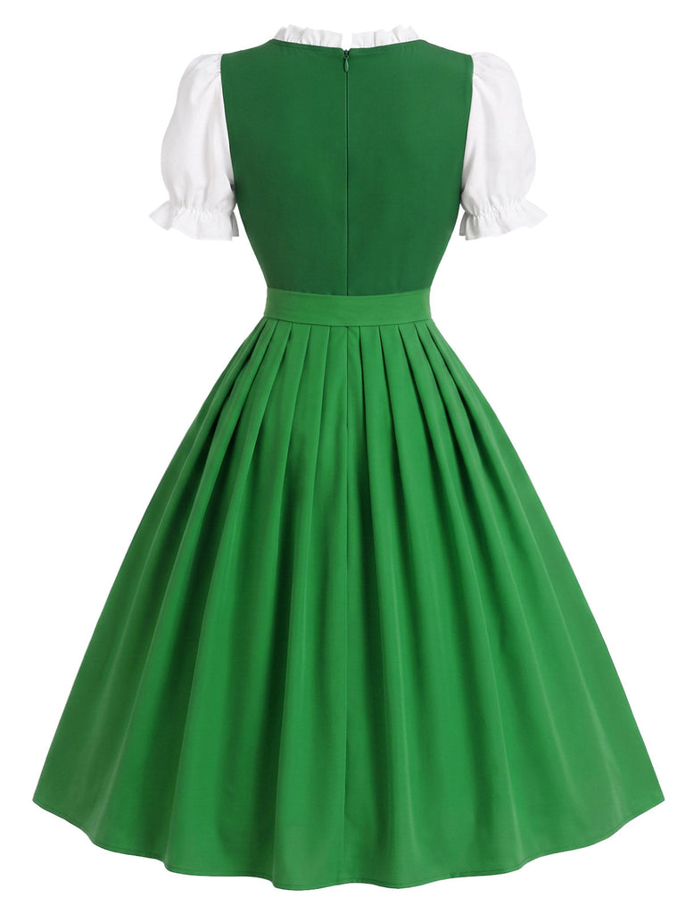 [Prevendita] 2PCS Abito Verde Lago Anni '50 Blu Dirndl Maniche a Sbuffo Folk 5