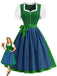 [Prevendita] 2PCS Abito Verde Lago Anni '50 Blu Dirndl Maniche a Sbuffo Folk 9
