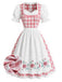 [Prevendita] 2PCS Abito Rosa e Bianco Anni '50 a Quadri Floreale Puff con Grembiule 2