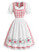 [Prevendita] 2PCS Abito Rosa e Bianco Anni '50 a Quadri Floreale Puff con Grembiule 3