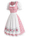 [Prevendita] 2PCS Abito Rosa e Bianco Anni '50 a Quadri Floreale Puff con Grembiule 4