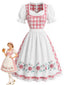 [Prevendita] 2PCS Abito Rosa e Bianco Anni '50 a Quadri Floreale a Sbuffo con Grembiule