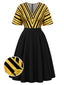 [Prevendita] [Taglia Forti] Abito Nero e Oro Anni '50 a Righe con Scollo a V