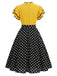 [Prevendita] Abito Giallo e Nero Anni '50 a Pois con Volant Patchwork 4