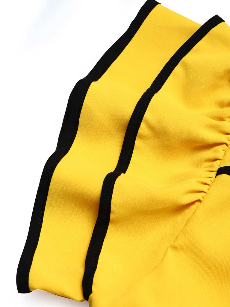 [Prevendita] Abito Giallo e Nero Anni '50 a Pois con Volant Patchwork 7