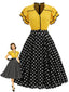 [Prevendita] Abito Giallo e Nero Anni '50 a Pois con Patchwork Volant