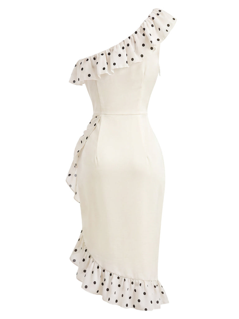 [Prevendita] Abito Crema Anni '60 a Pois con Volant Monospalla Asymmetrical 4