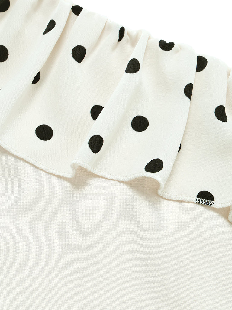 [Prevendita] Abito Crema Anni '60 a Pois con Volant Monospalla Asymmetrical 6