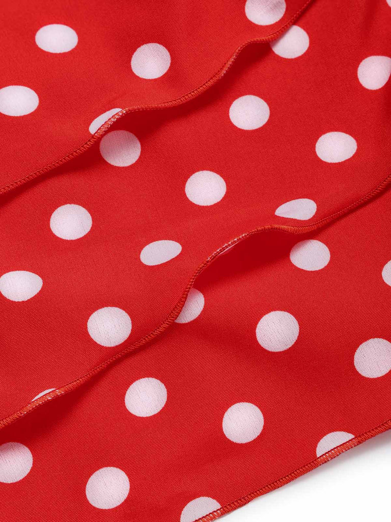 [Prevendita] Gonna Rossa Vita Alta a Pois con Volant a Strati Anni '40 5