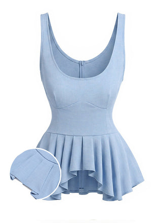 [Prevendita] Top Canotta Azzurro Chiaro Anni '70 Suspender Orlo Plissettato