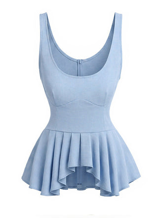 [Prevendita] Top Canotta Azzurro Chiaro Anni '70 Suspender Orlo Plissettato 2