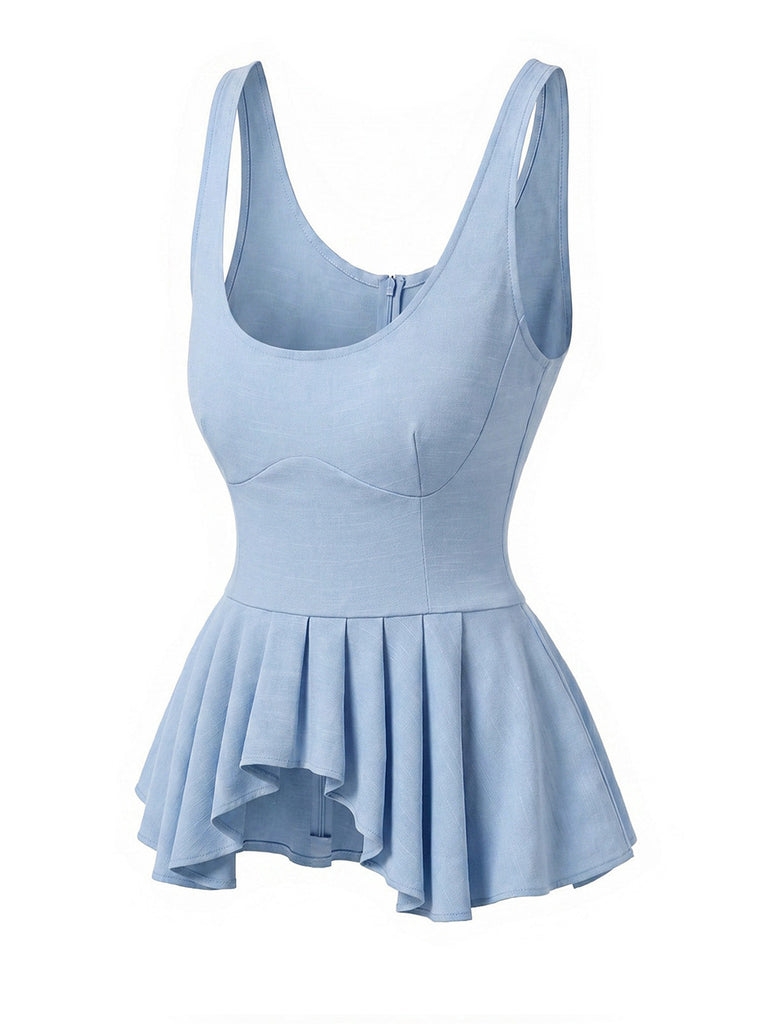 [Prevendita] Top Canotta Azzurro Chiaro Anni '70 Suspender Orlo Plissettato 3