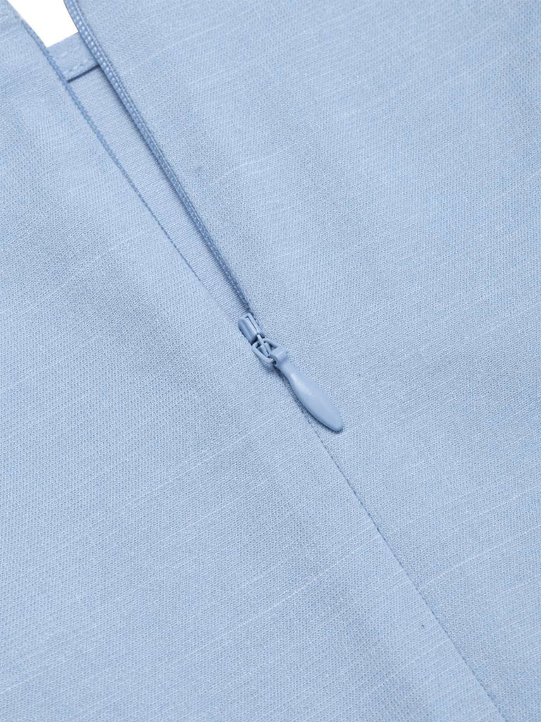 [Prevendita] 2PCS Minigonna Azzurro e Beige Anni '70 Tinta Unita Orlo Plissettato Tank Top e 7
