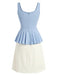[Prevendita] 2PCS Minigonna Azzurro e Beige Anni '70 Tinta Unita Orlo Plissettato Tank Top e 4