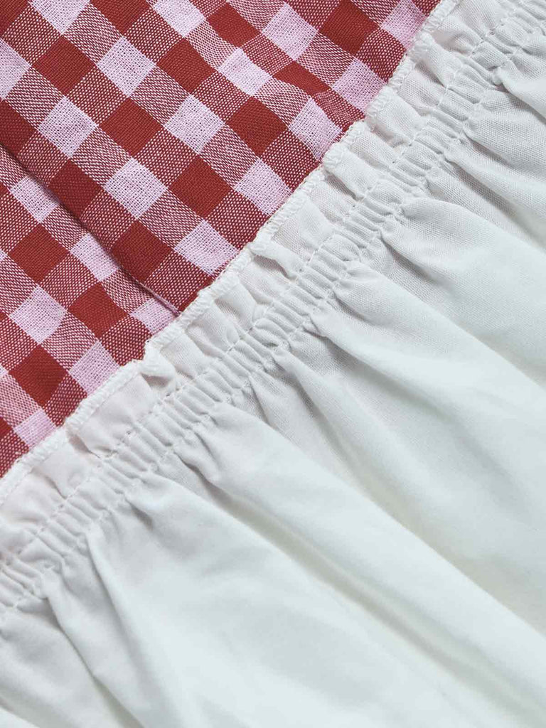 [Prevendita] Miniabito Rosso Anni '60 Vichy Scollo Quadrato con con Volant Hem 5