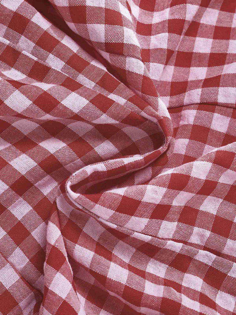 [Prevendita] Miniabito Rosso Anni '60 Vichy Scollo Quadrato con con Volant Hem 7