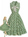 [Prevendita] Abito Svasato Verde a Quadretti Vichy con Bordo in Pizzo Fiocco e Tasche Anni '40