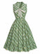 [Prevendita] Abito Svasato Verde a Quadretti Vichy con Bordo in Pizzo Fiocco e Tasche Anni '40 2