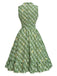 [Prevendita] Abito Svasato Verde a Quadretti Vichy con Bordo in Pizzo Fiocco e Tasche Anni '40 4