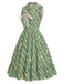 [Prevendita] Abito Svasato Verde a Quadretti Vichy con Bordo in Pizzo Fiocco e Tasche Anni '40 3