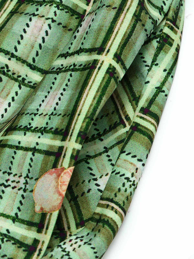 [Prevendita] Abito Svasato Verde a Quadretti Vichy con Bordo in Pizzo Fiocco e Tasche Anni '40 6
