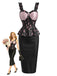 [Prevendita] Abito a Matita Nero e Rosa con Bustier Floreale e Peplum Anni '60