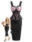 [Prevendita] Abito a Tubino Nero e Rosa Anni '60 con Bustier Floreale e Peplum