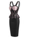[Prevendita] Abito a Matita Nero e Rosa con Bustier Floreale e Peplum Anni '60 3