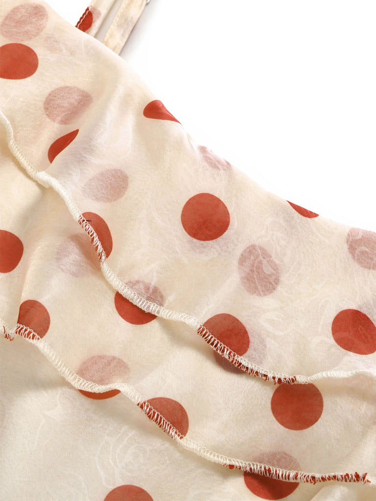 [Prevendita] Abito da Tè Rosso Crema Anni '60 a Pois con Volant a Balze 7